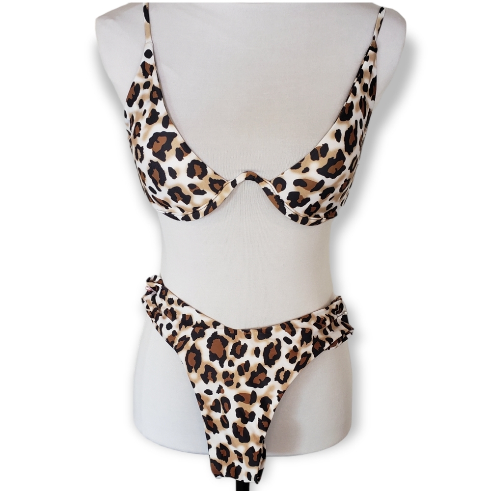 ZAFUL Leopard High Cut Bikini 2-Pc Swimsuit Size 4